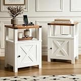 ELEVACHIC Set of 2 Wood Nightstand with Charging Station, Farmhouse Rustic End Table with Outlets, USB & Type-C Ports, Spacious Storage with Open Shelf Bedside Side Table for Bedroom, White