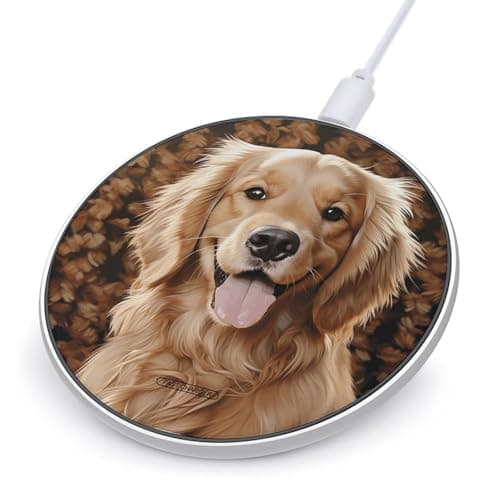 Cute Golden Retriever Wireless Charger, 10W Qi-Certified Fast Wireless Charging Pad with USB Cable & LED Indicator Fashion Charger Mat Portable Charging Station for All Qi-Enabled Phones