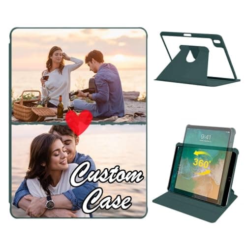 Personalized Rotating Case for iPad Air 11 Inch M4 2026/M3 2025/M2 2024 with Custom Collage Photo- 360 Degree Rotate Multi-Angle Viewing Folio Stand with Pencil Holder Auto Wake Sleep, Green