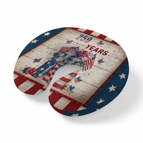 Travel Pillows U-Shaped Neck Pillow Independence Day Flower Star Stripe Ergonomic Memory Foam Pillow Head Cushion,Daisy Poppy on Wood Grain Soft Portable Neck Pillows for Office Airplane Car Train