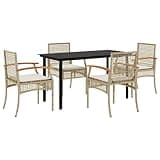 Kaorsrow 5-Piece Outdoor Garden Dining Set, Rectangular PE Rattan Patio Furniture with Metal Frame and Cushioned Seating for Backyard, Terrace and Balcony, Beige and Black