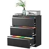 Pataku Metal Lateral File Cabinet with Lock, Steel Lateral Filing Cabinet 3 Drawer, Locking Office Home Wide Organization File Cabinet for Hanging Files Letter/Legal/F4/A4 Size(3Drawer/Black)