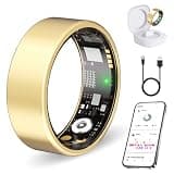 Smart Ring for Women Men, Health Tracker Ring with Heart Rate Blood Oxygen Sleep Monitor, Step Tracker. IP68 Waterproof Fitness Ring Compatible with Android & iOS No Subscription fees (Gold, 10#)