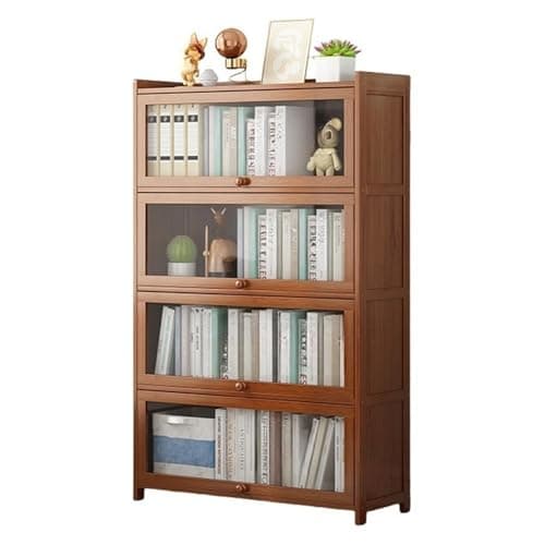 TFNSPFNSA Book Shelf with Acrylic Doors, Tiered Bookcase, Wooden Storage Shelf, Freestanding Bookshelves, Modern Book Shelves for Living Room, Bedroom, Kitchen(Brown,31.5 * 11.4 * 55.9in)