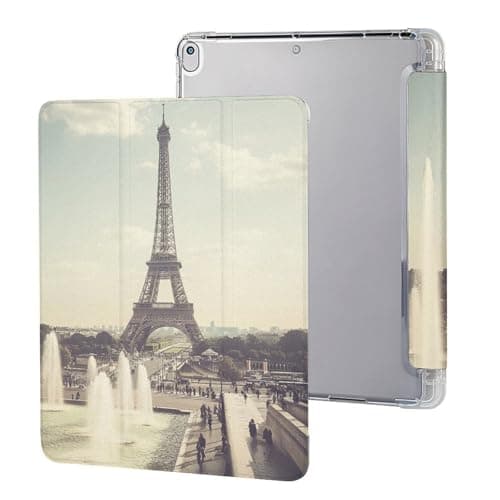 Eiffel Tower Vintage Paris Funny Slim Trifold Stand Protective Cover Compatible with IPAD 2017/2018/Air1/Air2 /Pro/Air3/10th with Pencil Holder