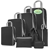 GlenLan Compression Packing Cubes, Travel Luggage Organizer Bags, Double Zipper Space Saver Storage Cubes, Durable Travel Essentials for Suitcase and Backpack (Jet Black, 8-Set)