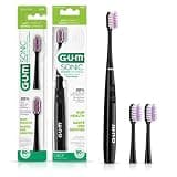 GUM Sonic Powered Toothbrush, Electric Toothbrush for Adults with Tapered Bristles to Clean Below the Gumline, Black, 1 Handle + 2 Refills
