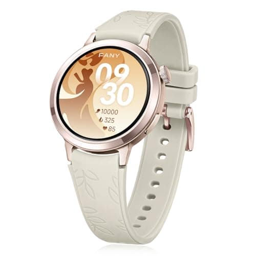 FANY Luna Smart Watches for Women, 1.1'' AMOLED Small & Stylish Health Fitness Smartwatch, Sleep/Heart Rate/SpO2/Step/Menstrual Monitor, Up to 10 Days of Battery (Cloud Cream)