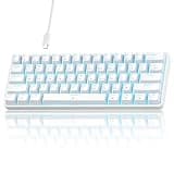 TMKB 60% Mechanical Gaming Keyboard, Red Linear Switch, LED Backlight, Anti-Ghosting, Detachable USB-C, Double-Shot Keycaps, 61 Keys, Wired, White