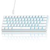 TMKB 60% Mechanical Gaming Keyboard, Red Linear Switch, LED Backlight, Anti-Ghosting, Detachable USB-C, Double-Shot Keycaps, 61 Keys, Wired, White