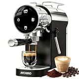 AYCHIRO 20 Bar Semi-Automatic Espresso Machine with Handle, Compact Touchscreen Espresso Maker with Milk Frother Steam Wand for Latte Cappuccino, Removable Water Tank, Small Coffee Machine, Black