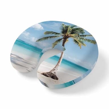 Travel Pillows U-Shaped Neck Pillow Hawaii Beach Sand Blue Sky Coconut Tree Ergonomic Memory Foam Pillow Head Cushion,Nature Landscape Soft Portable Neck Pillows for Office Airplane Car Train