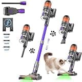 Cordless Vacuum Cleaner, 500W 40KPa 60Mins Vacuum Cleaners for Home, Powerful Stick Vacuum With Green Light, Anti-tangle Wireless Vacumm, Rechargeable Vacuum for Pet Hair/Carpet/Hardwood Floor, Purple