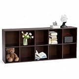 ZHISHUAI 10-Cube Solid Wood Bookcase, 2-Tier Cube Storage Organizer Brown, Floor Standing Open Bookshelf for Bedroom Classroom Office, Brown, 59.06in
