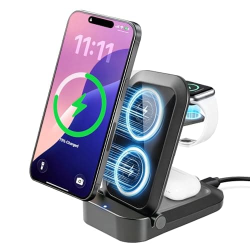 3 in 1 Wireless Charging Station for Apple - Foldable Wireless Charger Station - Travel Charger for Multiple Devices for iPhone 17 16 15 14 13 12 Pro Max Plus, Apple Watch, AirPods(Gray)