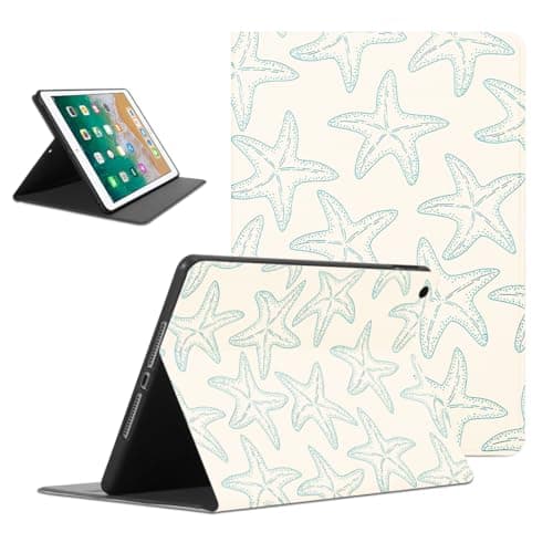 Yomjew Aesthetic Summer Beach Tablet Case for iPad 6th/5th Gen Case 2018/2017 9.7 Inch,Cute Green Starfish for Women Men Teens Protective Cover Flip PU Leather Stand Funda