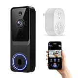 ElioVana 1080P Wireless Home Security Doorbell Camera with Receiver, AI Human Detection, Real-Time Alerts, 2-Way Audio, Battery Powered, Night Vision, Cloud Storage, 2.4Ghz Wi-Fi
