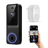 ElioVana 1080P Wireless Home Security Doorbell Camera with Receiver, AI Human Detection, Real-Time Alerts, 2-Way Audio, Battery Powered, Night Vision, Cloud Storage, 2.4Ghz Wi-Fi