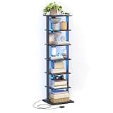 GLANZALANT 7-Tier Bookshelf, Narrow Bookcase with LED Lights, 47.2 Inch Book Shelf for Small Space, Display Storage Shelf for Living Room, Bedroom, Home Office, Study, Black