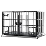 aboxoo 42/48 inch Heavy Duty Metal Dog Crate for 2 Dogs/Large Dog,All Metal Open Top Stackable,Dog Kennel Indoor with Wheels,Floor Grid, Tray, Divider and Feeding Bowl