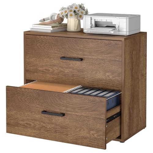 FATIGOS Lateral File Cabinet, 2 Drawer File Cabinets for Letter Size Hanging Files, Wide Wood File Storage Cabinets Printer Stand for Home Office, Brown