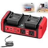 Azocek 350W Power Inverter Pure Sine Wave Compatible with Milwaukee 18V Battery (No Battery), 7A Fast Charger, Portable Power Station with 2 AC Outlets, 2 Type-C (140W/65W), 2 USB Ports, 600LM LED