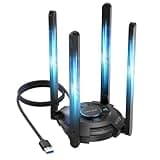USB WiFi Adapter for Desktop PC, WAVLINK Tri-Band BE6500 WiFi 7 Adapter with 2.4GHz/5GHz/6GHz, 4x5dBi High Gain Antennas, Multicolor Status LED, WPA3, MLO, OFDMA, 4K-QAM, Supports Windows 11/10 Only
