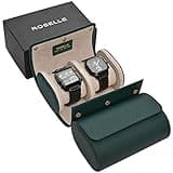 ROSELLE Genuine Leather Watch Roll Travel Case - Watch Roll Case For 2 Watches With Luxury Lining - Protect, Travel,Store, Display Fine Watches (2 slot Green)