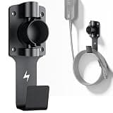FOCSPROD EV Charger Holder, with 180° Rotation Nozzle Dock, Metal J-Hook for SAE J1772 Charger Holder Organizer Wall-Mount Connector Electric Vehicle Charging Cable Car Accessories