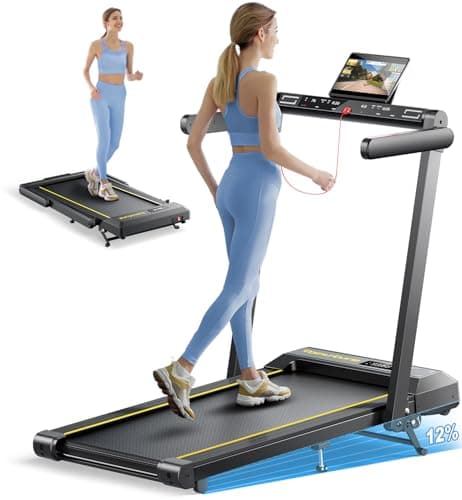 TOPUTURE Walking Pad Treadmill with 12% Incline and Handle Bar, 4 in 1 Folding Treadmill for Home/Office, Under Desk Treadmills Portable Walking Pad with App & Bluetooth Speaker, 0.6-10MPH