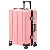 Krute Zipperless Luggage 24 Inch Aluminum Frame Suitcase with Spinner Wheels PC+ABS Hardide Checked Luggage TSA Approved No Zipper Travel Suitcase Pink