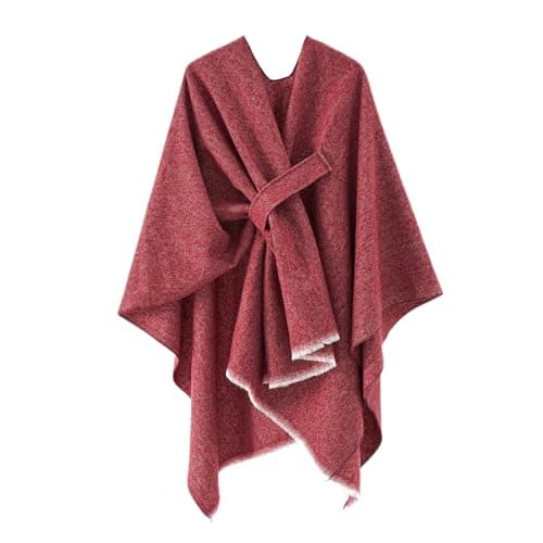 Kcuskl Women's Shawls Wrap Poncho Elegant Soft Capes Open Front Cardigan Large Blanket Warm Wraps for Fall Winter(Wine Red)