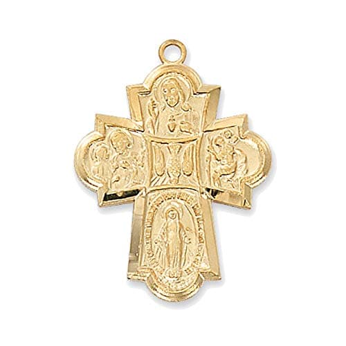 Bonyak Jewelry Gold Over Sterling Silver 4-Way with 24 in. Gold Plated Brass Chain and Deluxe Gift Box