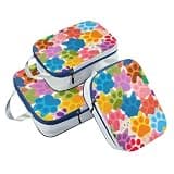Reusable 3 Piecing Packing Travel Bag 100% Polyester Closet Storage, Colorful Cartoon Cat Paw Prints (3 Set)
