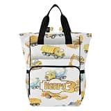 Construction Vehicles Personalized Diaper Bag Backpack with Custom Name – Customizable Baby Travel Bag for Moms, Casual Backpack Gift for Newborns