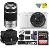 Sony ZV-E10 II Mirrorless Vlogging Camera Kit White with 16-50mm & 55-210mm OSS Lens 26 MP APS-C Sensor + Spare Extra Battery + 64GB Card + Camera Case