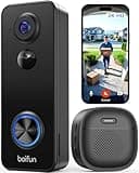 BOIFUN Video Doorbell Camera Wireless, 180° Wide View, 2K HD, No Subscription, AI Human Detection, Head-to-Toe, HDR Night Vision, Two-Way Audio, Battery Powered with Chime, 2.4 GHz Wi-Fi Only