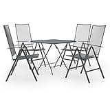 KGHFDVB 5 Piece Patio Dining Set Steel Anthracite with Mesh Design, Foldable Outdoor Table and 6-Position Adjustable Chairs for Garden or Dining Room