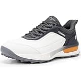 FitVille Wide Men's Golf Shoes Waterproof, Professional No-Slip Spikeless Golf Shoes with Arch Support(White/Dark Grey, 14 Wide)