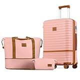 Joyway 24 Inch Checked Luggage, Expandable Suitcase with Spinner Wheel, 3 Piece Hard Shell Luggage Set with TSA Lock(Pink)