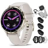 Garmin Venu 3S Health Fitness GPS Smartwatch Gold Steel Bezel with Ivory Case 41mm 010-02785-04 Bundle with Nylon Elastic Bands 18mm 3 Pack, Charging Dock and Silicone Dust Cover 3 Pack