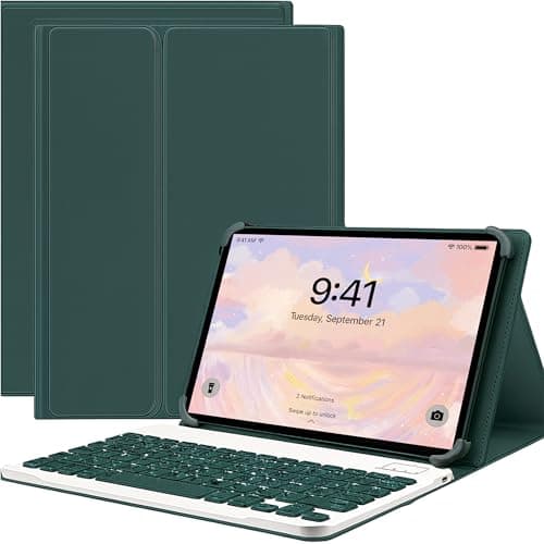 for Onn. 11 Pro Tablet Case with Detachable Magnetic Keyboard, Fits 9-11 Inch Tablets, TPU Protection, Premium PU Leather, Type-C Charging (Deep Green, Onn. 11 Pro)