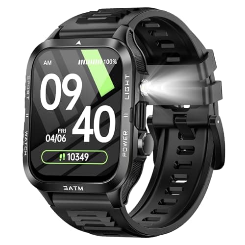 ALLENERGY Smart Watch for Men with Flashlight, Ultra-Long Endurance Fitness Tracker, Bluetooth Call, 3ATM Waterproof, Heart Rate, Blood Oxygen, Sleep Monitor, Pedometer, Compatible with Android & iOS