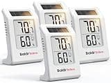 BALDR 4-Pack Digital Hygrometer Thermometer, Solar Power with Battery Backup Temperature and Humidity Monitor, Mini Room Thermometer with Comfort Indicator (White)