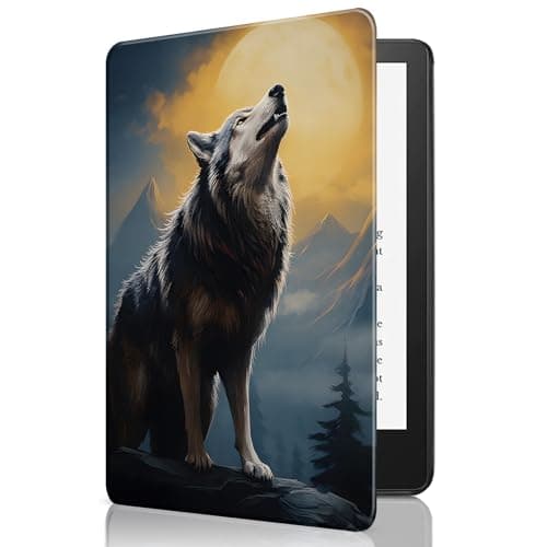 CAPAUNVDA Case for 6" Kindle Paperwhite 10th Generation 2018 Release,Ultra Slim Leather Stand Cover with Auto Sleep/Wake for Kindle 10th 2018,Wolf with Full Moon