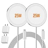 25W Magnetic Wireless Charger: Fast Charging Pad for iPhone 17 16 15 14 13 12 Pro Max, Samsung Galaxy S26, Google Pixel 10, AirPods-Slim Portable for Travel Bedside Office-White 2 Pack with Adapter