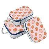 Waterproof 3 Set Travel Packing Cubes For Suitcases 100% Polyester Plastic Bags For Clothes, Cartoon Cute Strawberries (3 Set)