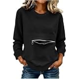 Beessbest Sweatshirt for Women Pullover with Front Zipper Pocket Black