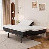 ESHINE Split Top King Adjustable Bed Frame with 12" Gel Memory Foam Mattress - Electric Upholstered Base, Massage Function, Wireless Remote, Head & Foot Incline, USB Ports, Under Bed Light, Grey