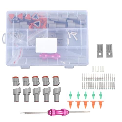 findmall 5-Pack DT 3 Pin Connector Kit with Pin Removal Tool and Mounting Clips 16# Contacts for 14-20AWG Wire
